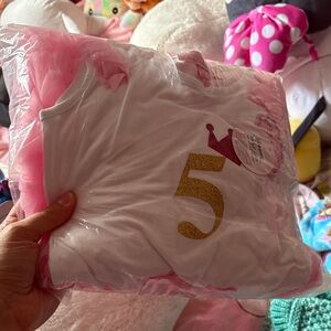 Pink and White Birthday Outfit with Gold Number